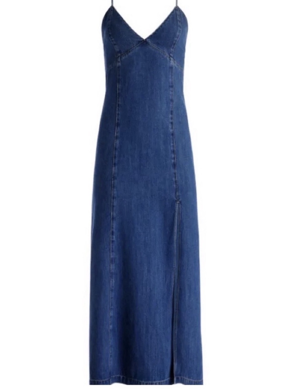 House of Harlow 1960 denim bustier style midi dress with high side slit Size L - Picture 2 of 10